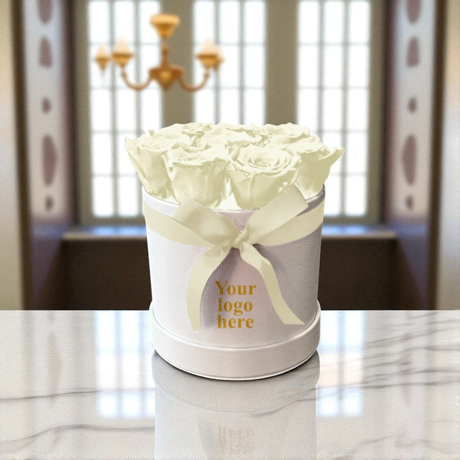 Branded Round Floral Arrangement | 12 to 14 Preserved Roses, Fast Shipping
