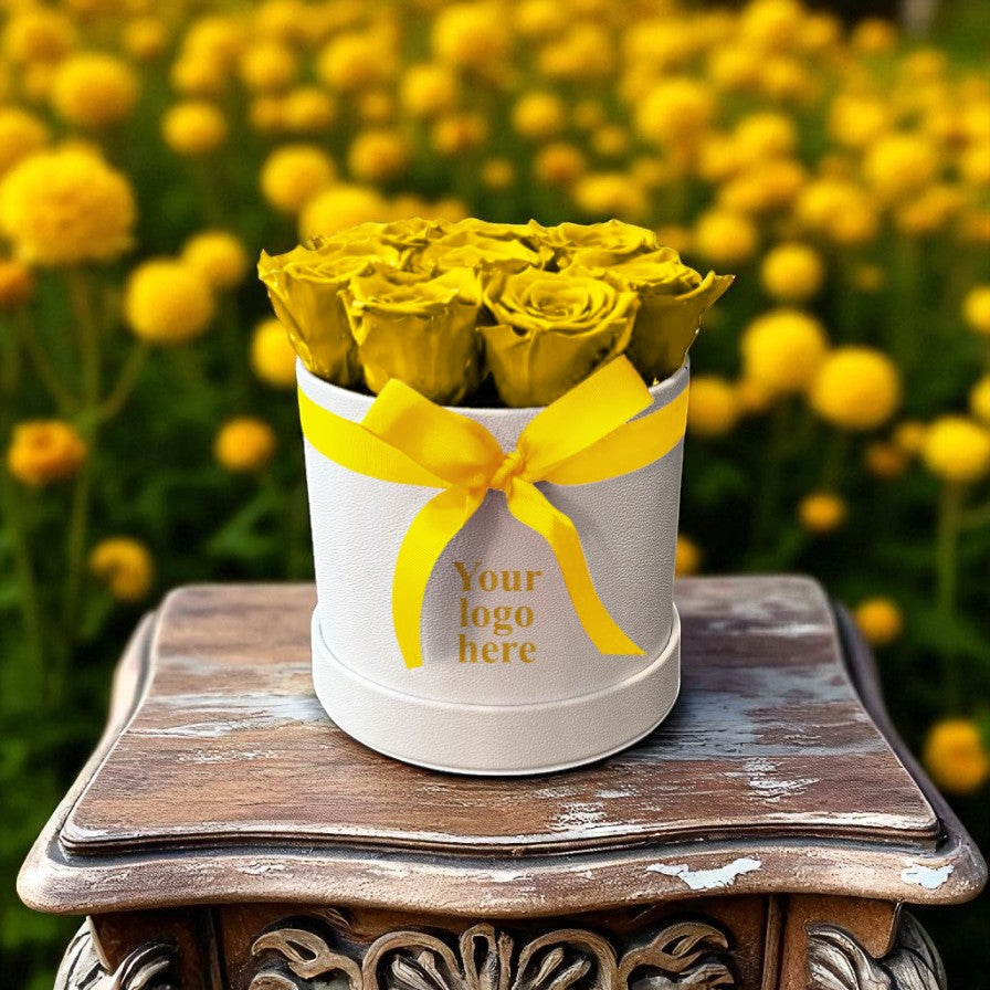 Branded Round Floral Arrangement | 12 to 14 Preserved Roses, Fast Shipping