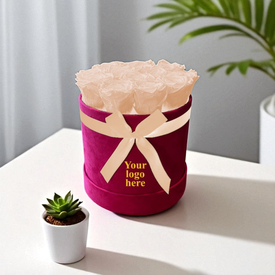 Branded Round Floral Arrangement | 12 to 14 Preserved Roses, Fast Shipping