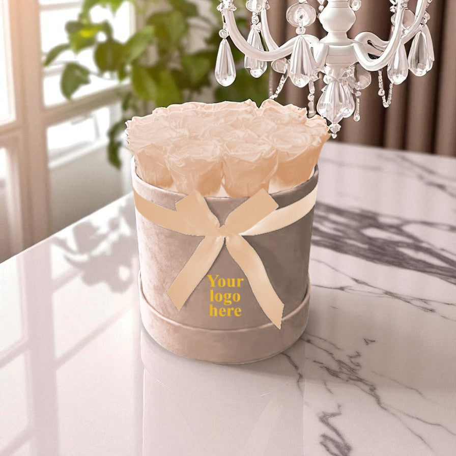 Branded Round Floral Arrangement | 12 to 14 Preserved Roses, Fast Shipping