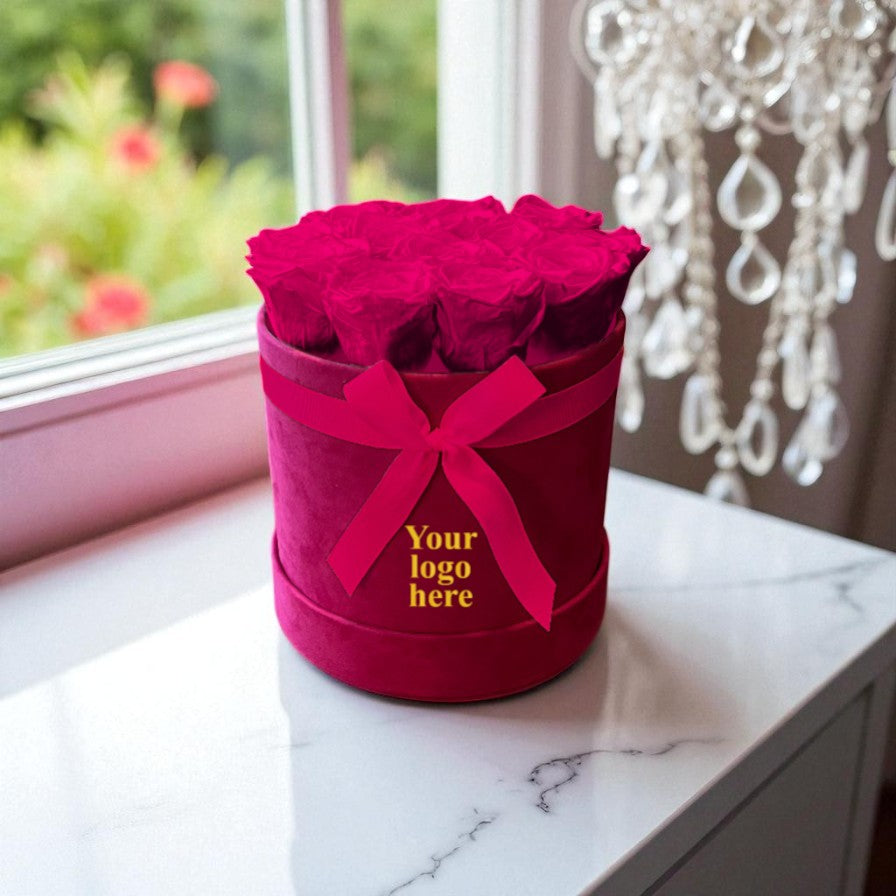 Branded Round Floral Arrangement | 12 to 14 Preserved Roses, Fast Shipping