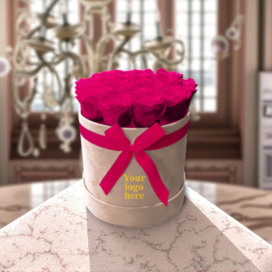 Branded Round Floral Arrangement | 12 to 14 Preserved Roses, Fast Shipping