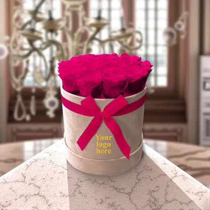 Branded Round Floral Arrangement | 12 to 14 Preserved Roses, Fast Shipping