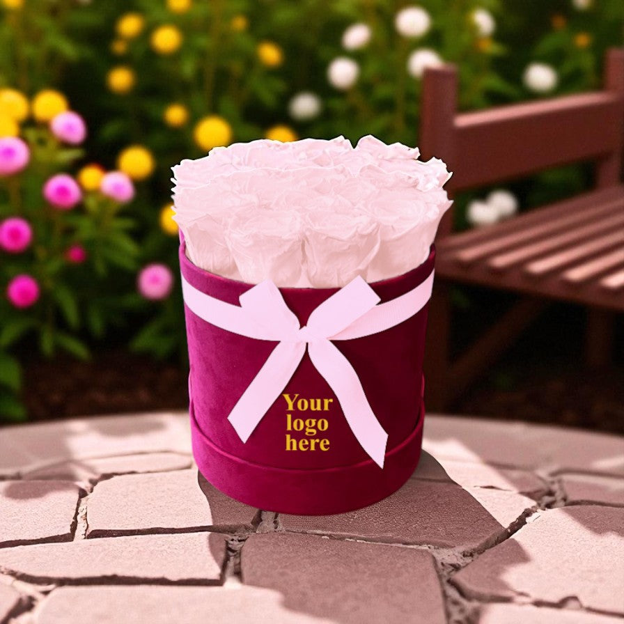 Branded Round Floral Arrangement | 12 to 14 Preserved Roses, Fast Shipping