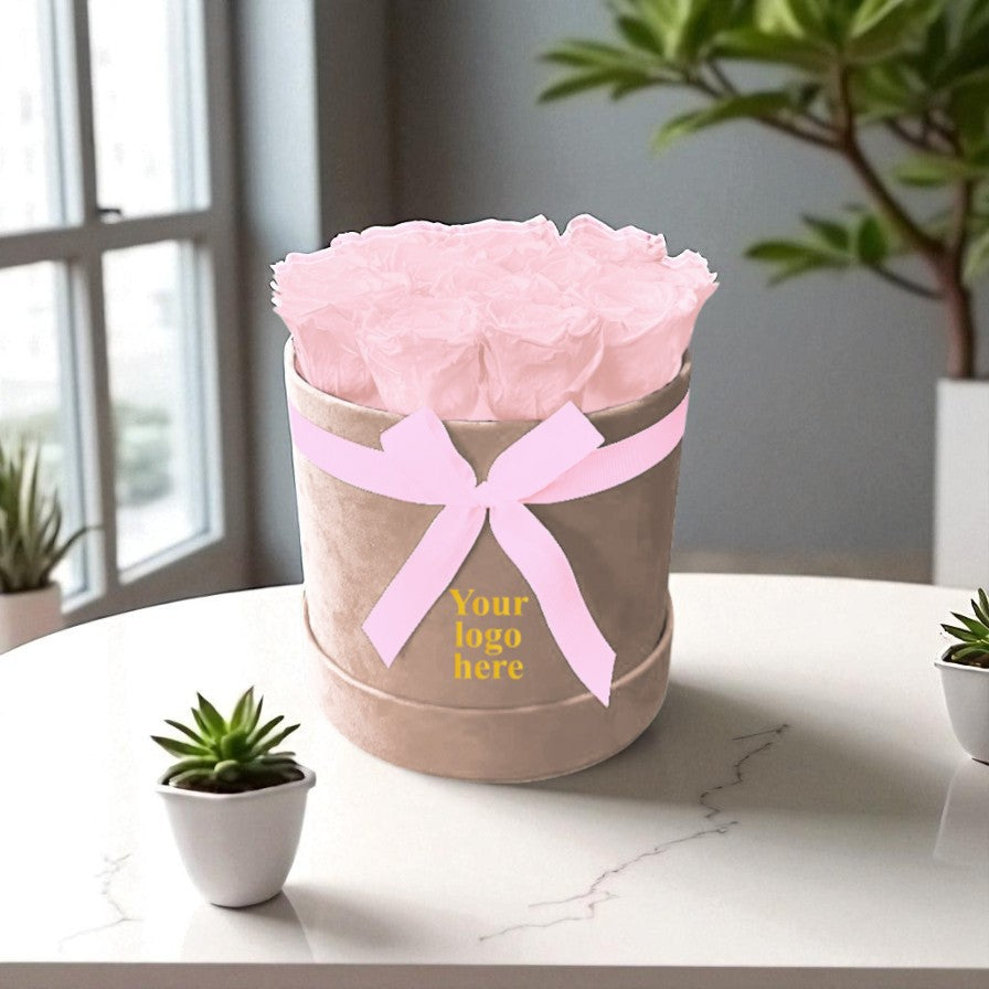 Branded Round Floral Arrangement | 12 to 14 Preserved Roses, Fast Shipping