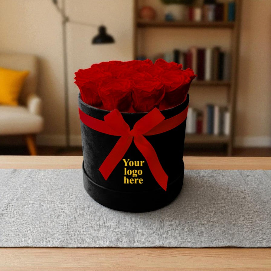 Branded Round Floral Arrangement | 12 to 14 Preserved Roses, Fast Shipping