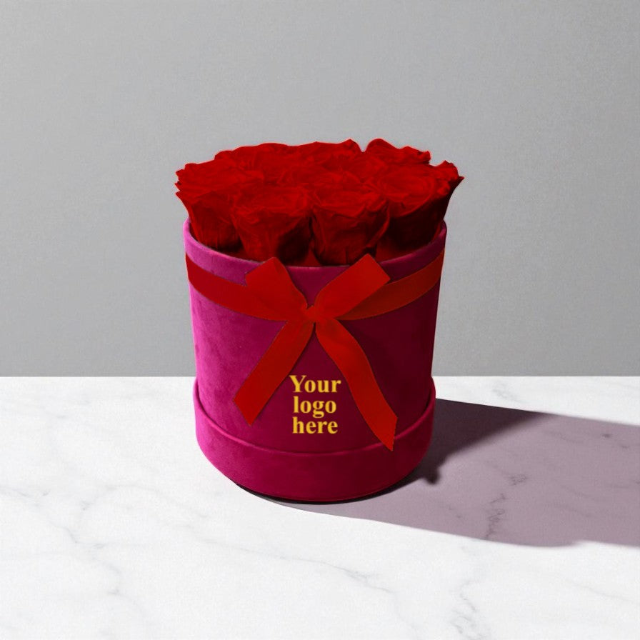 Branded Round Floral Arrangement | 12 to 14 Preserved Roses, Fast Shipping