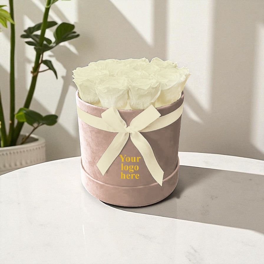 Branded Round Floral Arrangement | 12 to 14 Preserved Roses, Fast Shipping