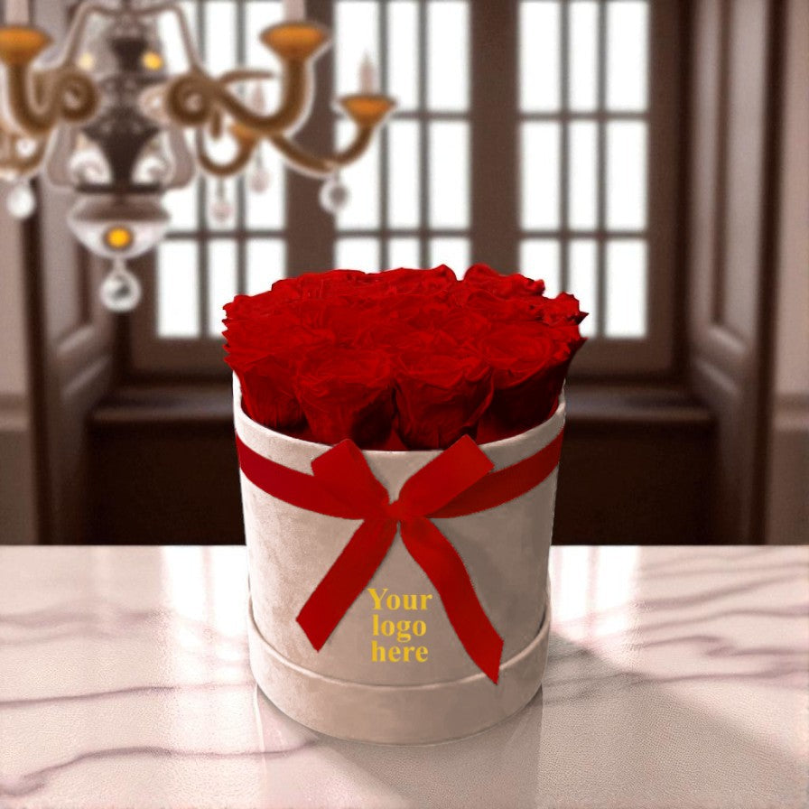 Branded Round Floral Arrangement | 12 to 14 Preserved Roses, Fast Shipping