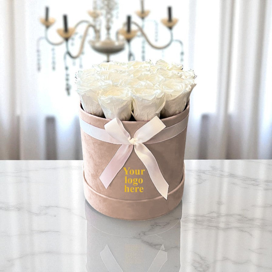 Branded Round Floral Arrangement | 12 to 14 Preserved Roses, Fast Shipping