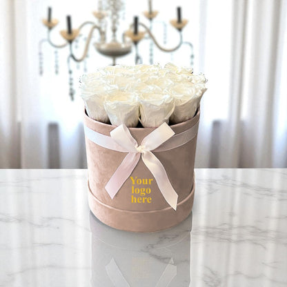Branded Round Floral Arrangement | 12 to 14 Preserved Roses, Fast Shipping