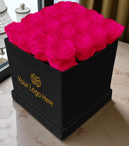 Branded Square Floral Arrangement | 16 Preserved Roses, Fast Shipping