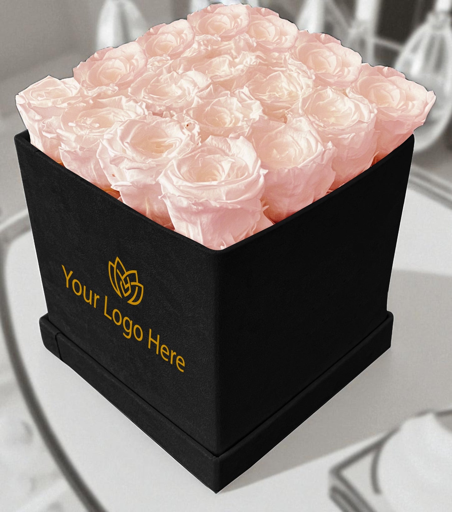Branded Square Floral Arrangement | 16 Preserved Roses, Fast Shipping