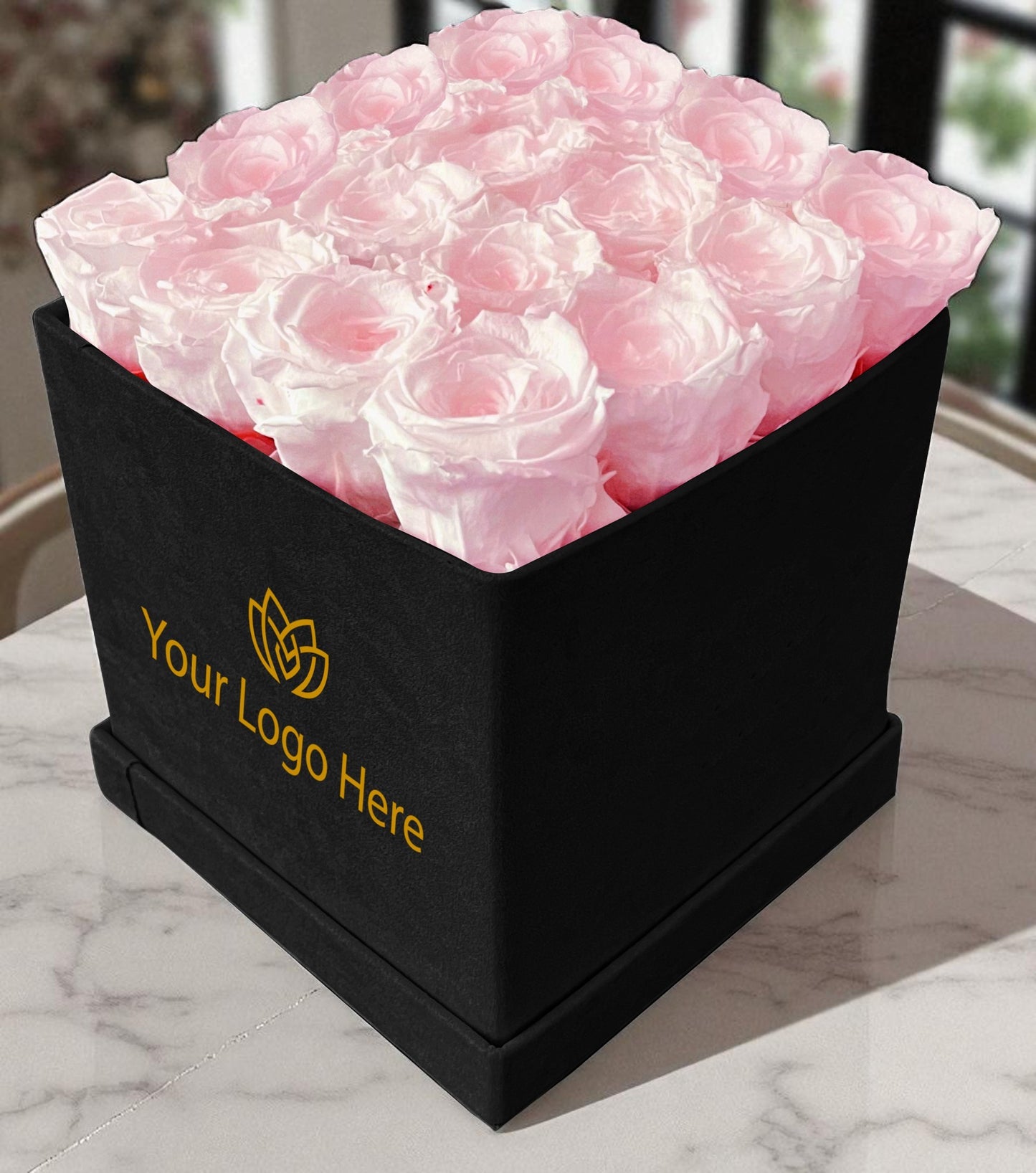 Branded Square Floral Arrangement | 16 Preserved Roses, Fast Shipping