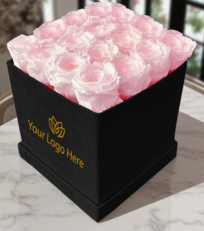 Branded Square Floral Arrangement | 16 Preserved Roses, Fast Shipping