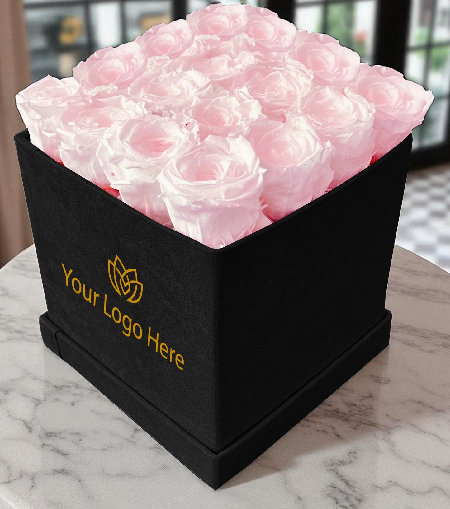 Branded Square Floral Arrangement | 16 Preserved Roses, Fast Shipping
