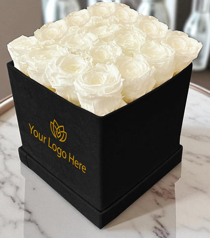 Branded Square Floral Arrangement | 16 Preserved Roses, Fast Shipping