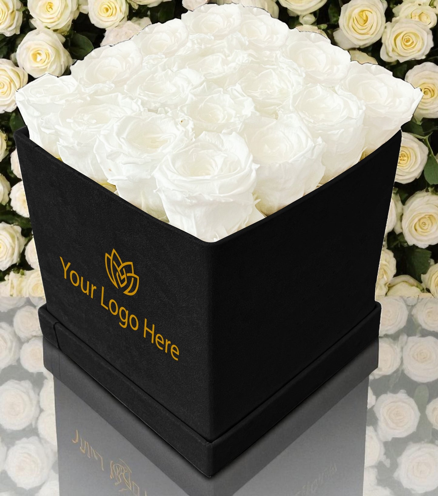 Branded Square Floral Arrangement | 16 Preserved Roses, Fast Shipping