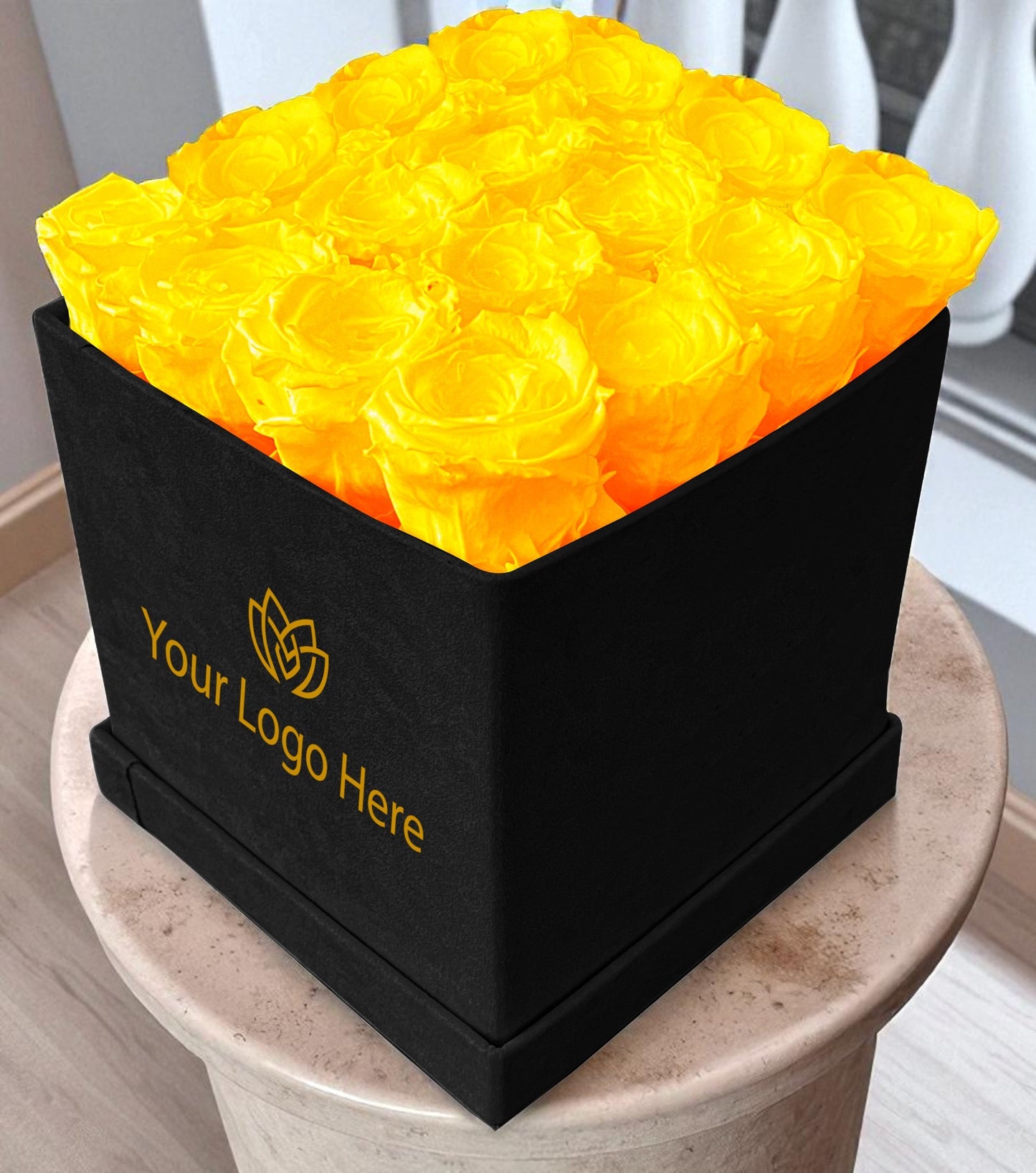 Branded Square Floral Arrangement | 16 Preserved Roses, Fast Shipping