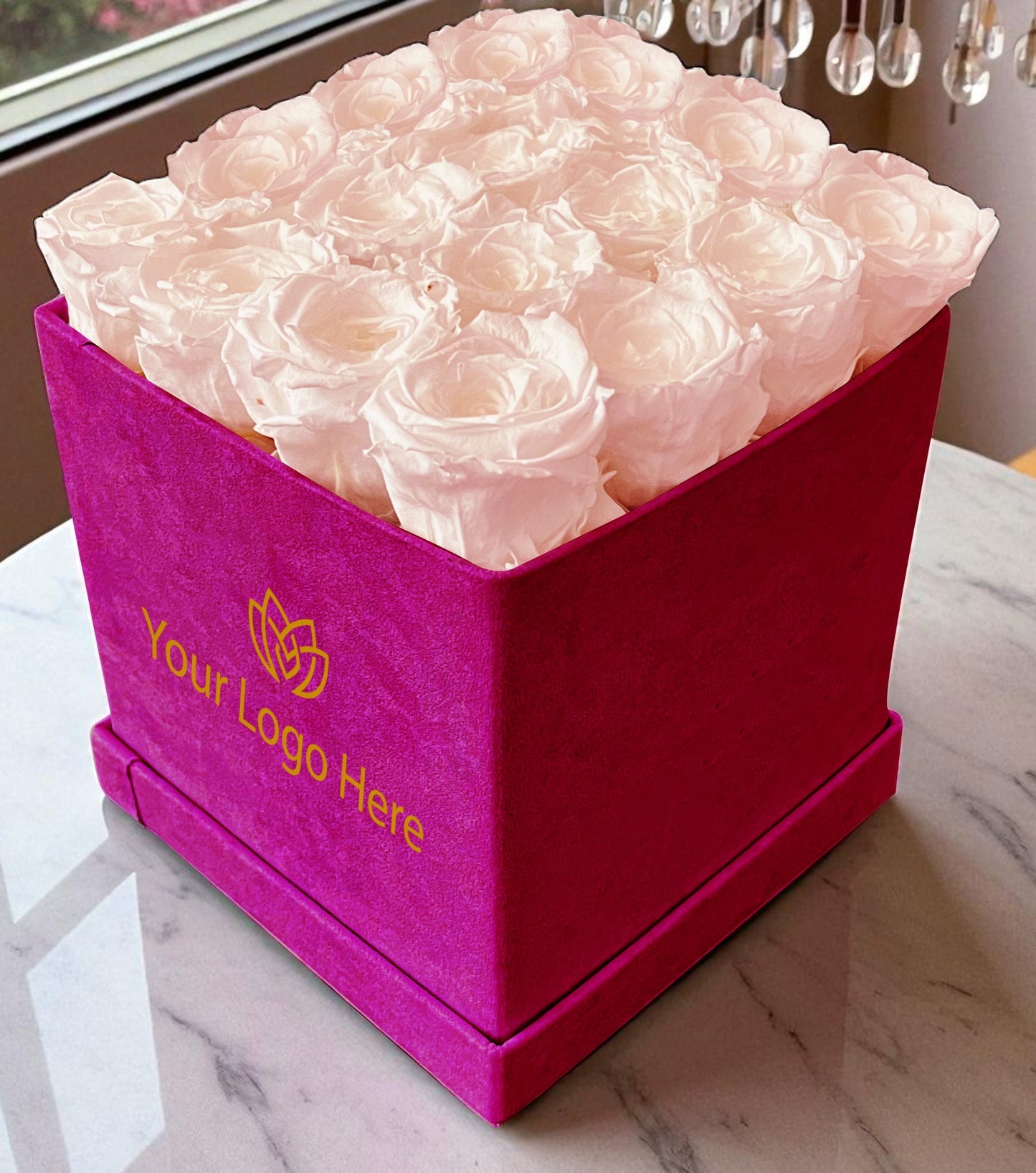 Branded Square Floral Arrangement | 16 Preserved Roses, Fast Shipping