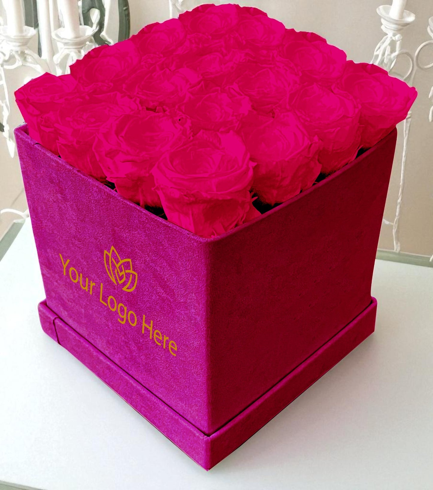 Branded Square Floral Arrangement | 16 Preserved Roses, Fast Shipping