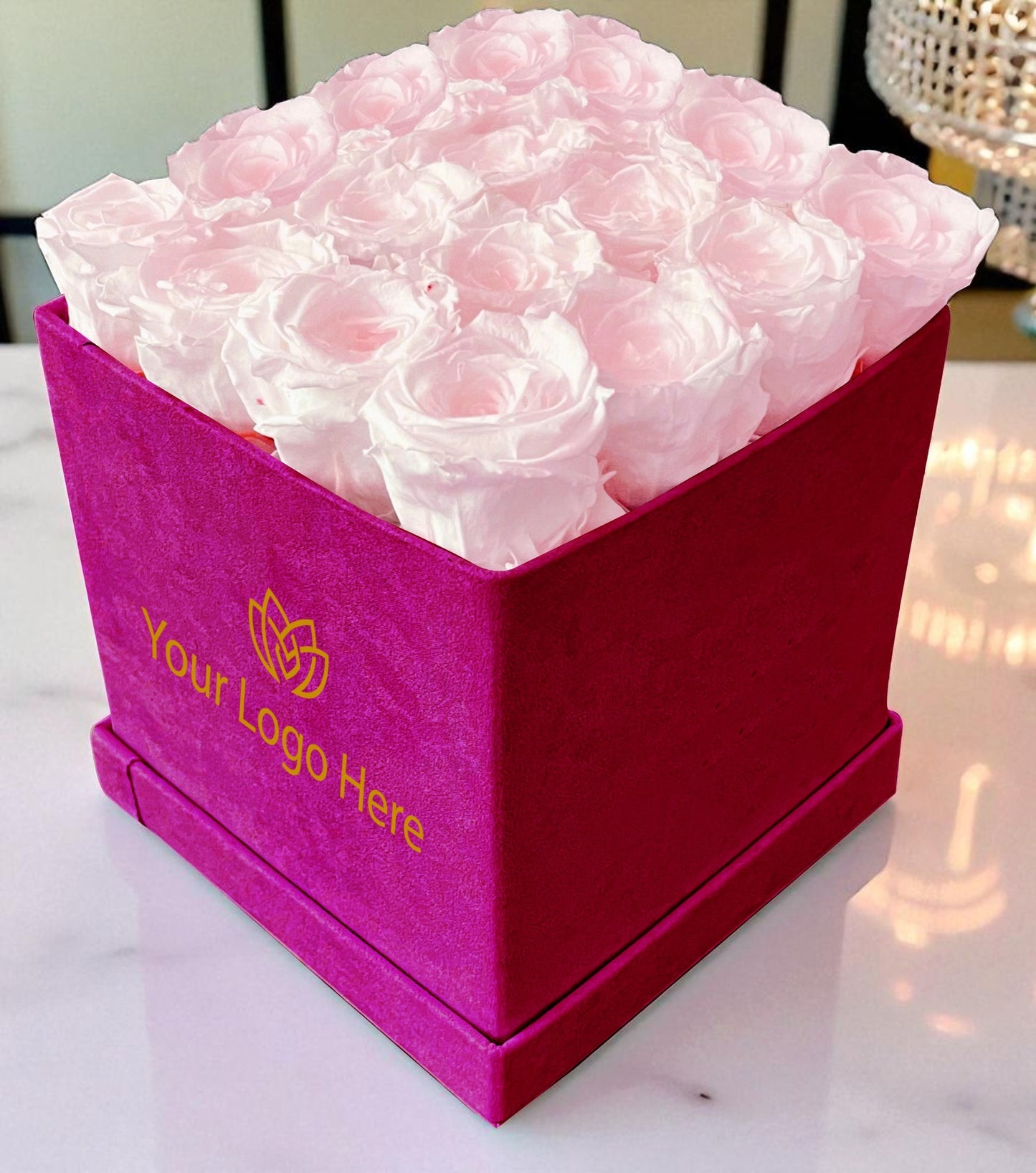 Branded Square Floral Arrangement | 16 Preserved Roses, Fast Shipping