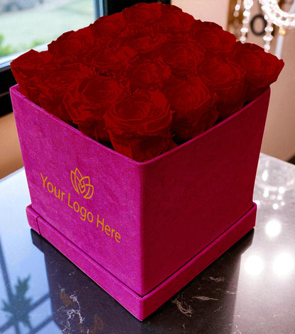 Branded Square Floral Arrangement | 16 Preserved Roses, Fast Shipping