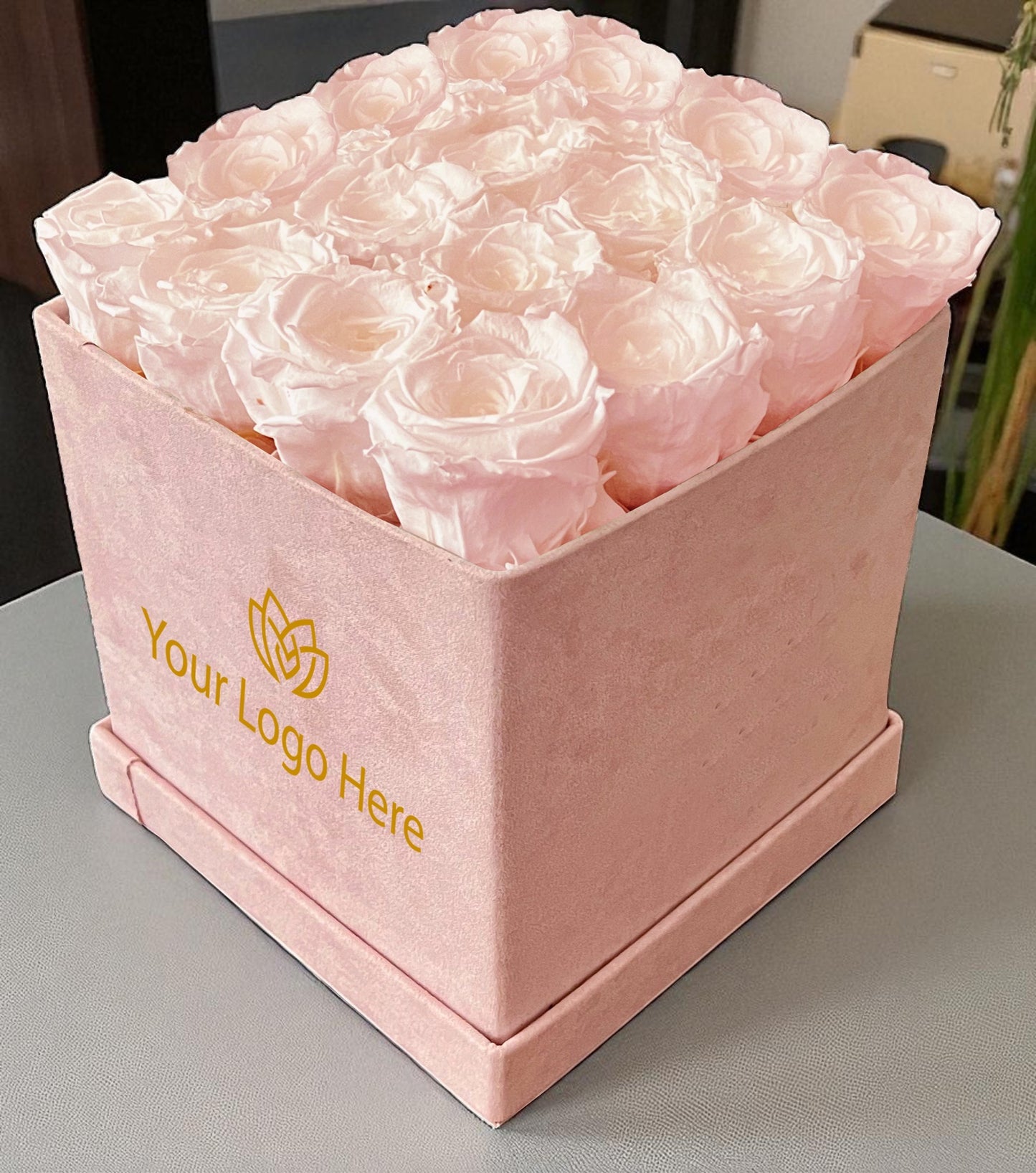 Branded Square Floral Arrangement | 16 Preserved Roses, Fast Shipping