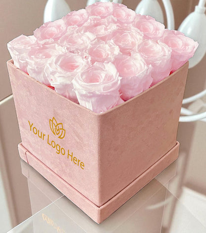Branded Square Floral Arrangement | 16 Preserved Roses, Fast Shipping