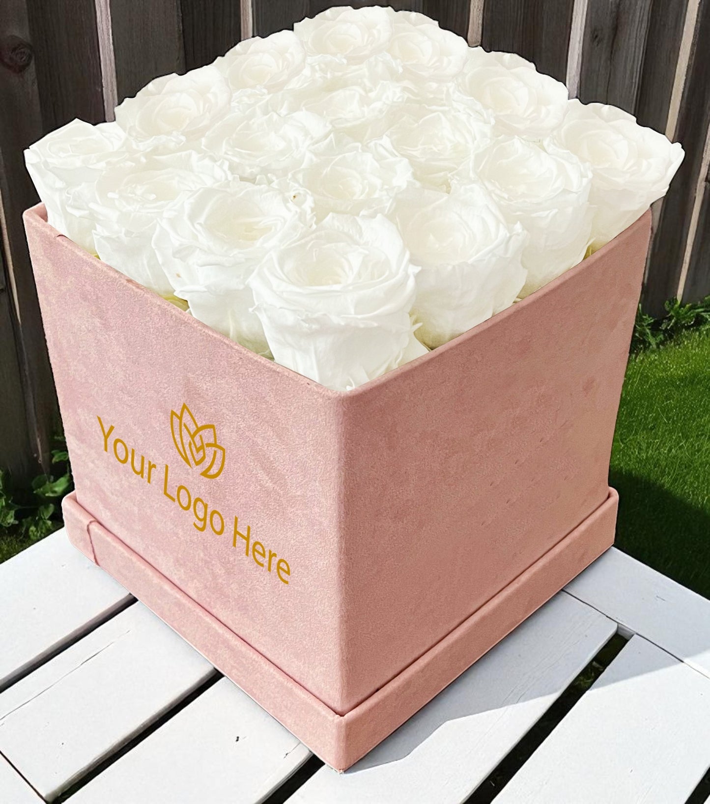 Branded Square Floral Arrangement | 16 Preserved Roses, Fast Shipping