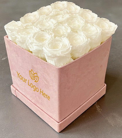 Branded Square Floral Arrangement | 16 Preserved Roses, Fast Shipping