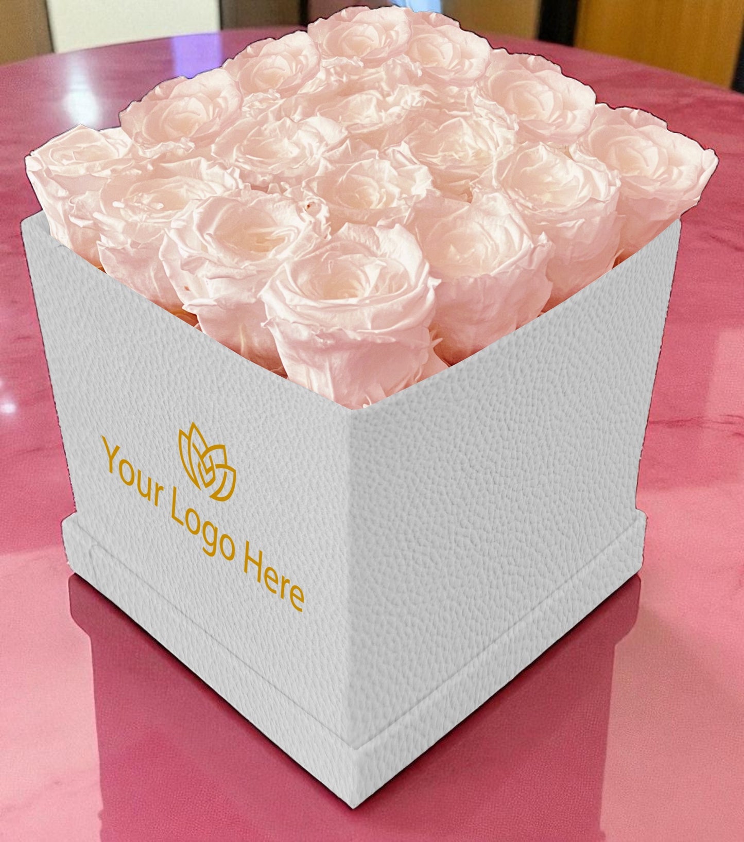 Branded Square Floral Arrangement | 16 Preserved Roses, Fast Shipping