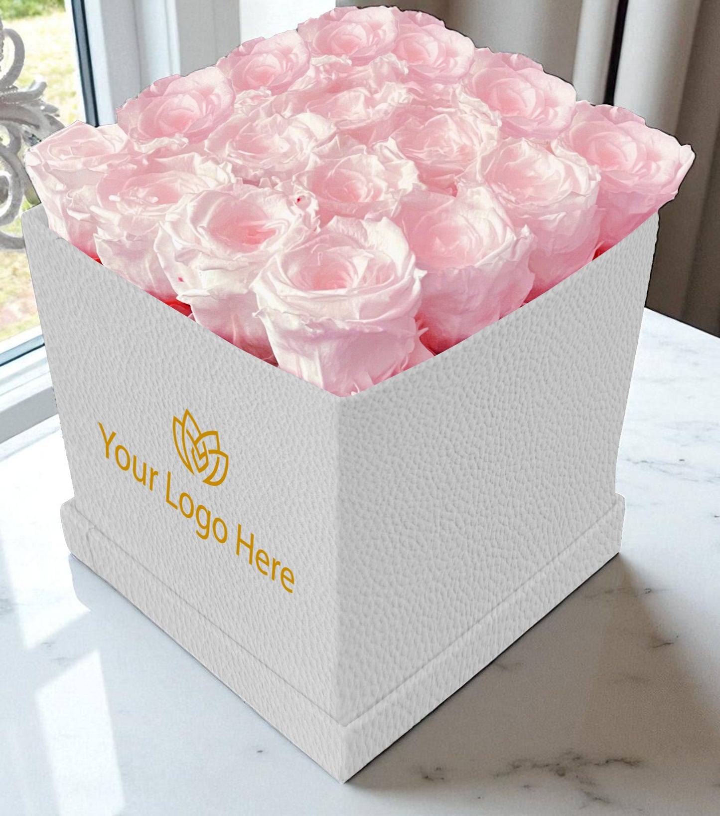 Branded Square Floral Arrangement | 16 Preserved Roses, Fast Shipping