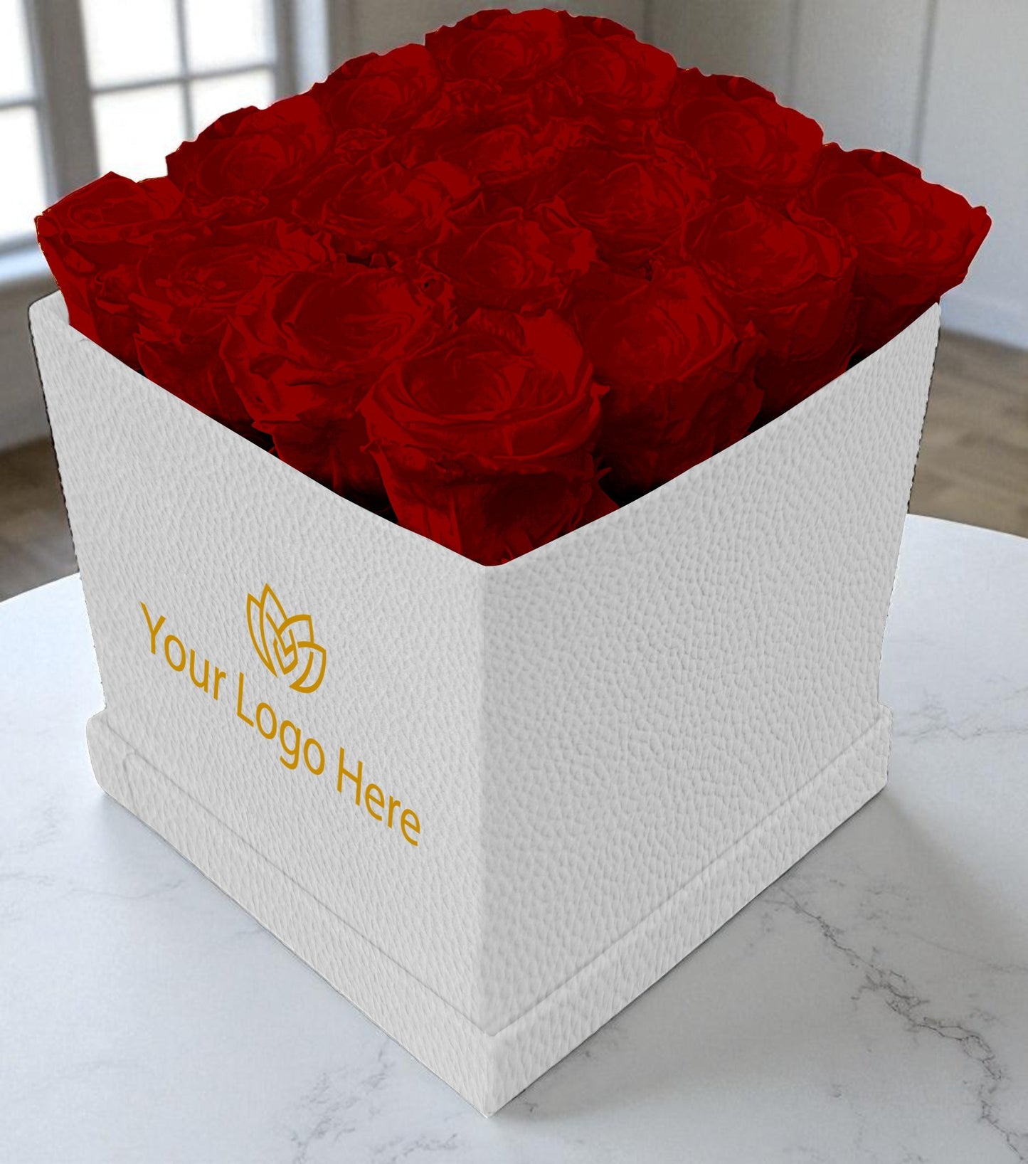 Branded Square Floral Arrangement | 16 Preserved Roses, Fast Shipping