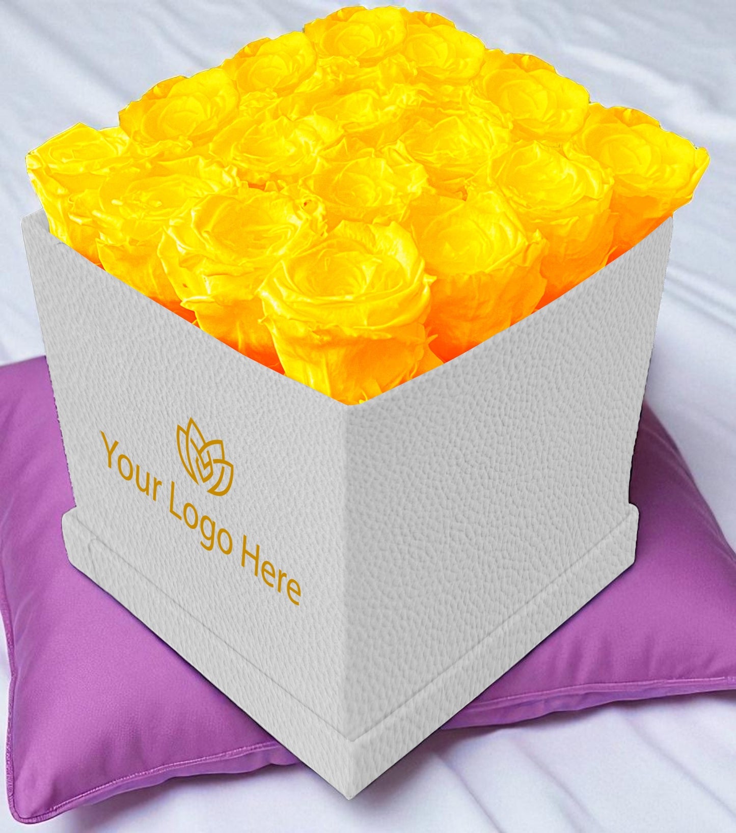 Branded Square Floral Arrangement | 16 Preserved Roses, Fast Shipping