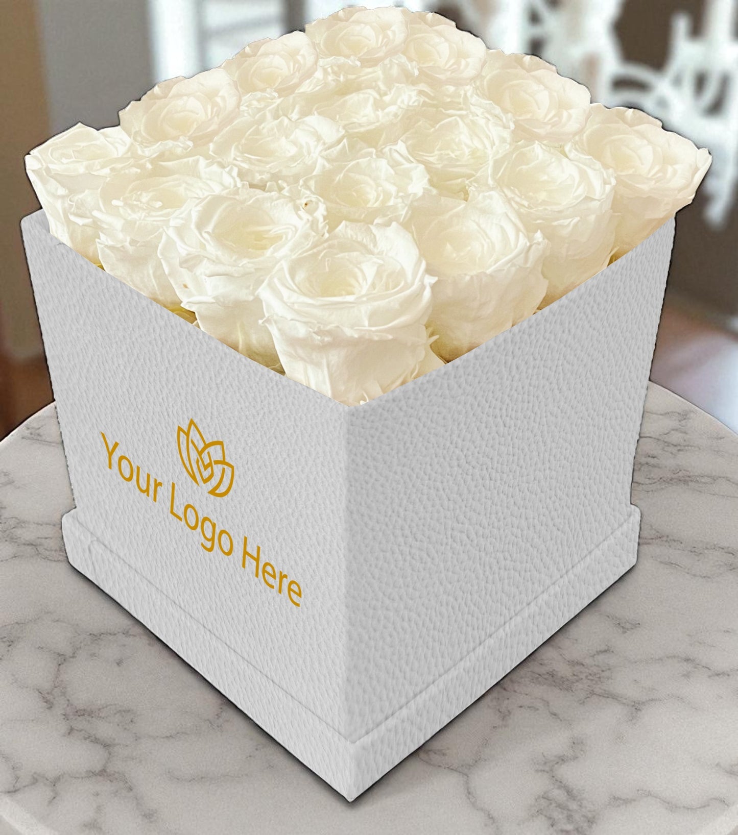 Branded Square Floral Arrangement | 16 Preserved Roses, Fast Shipping