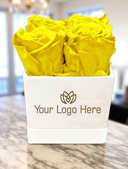Branded Square Floral Arrangement | 4 Preserved Roses, Fast Shipping