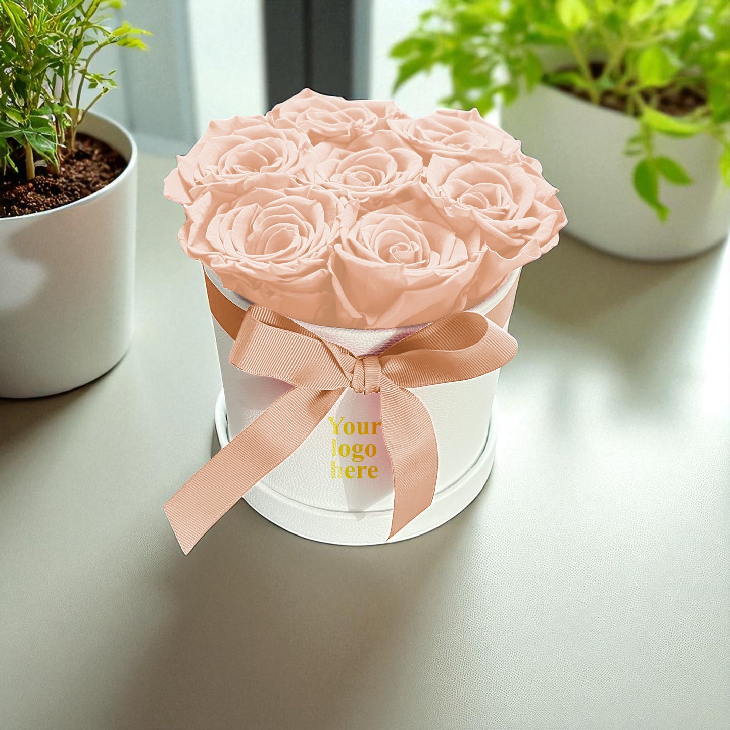 Branded Round Floral Arrangement | 7 Preserved Roses, Fast Shipping