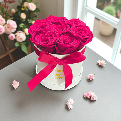 Branded Round Floral Arrangement | 7 Preserved Roses, Fast Shipping