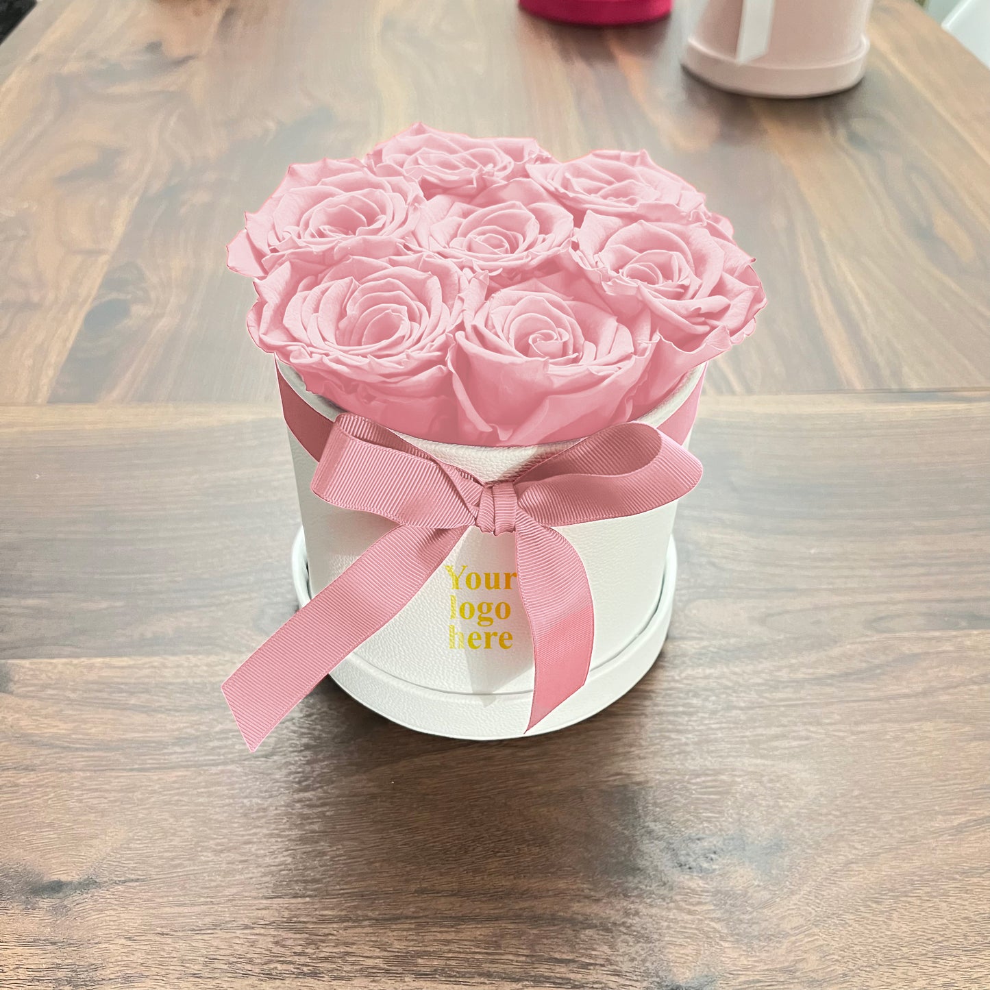 Branded Round Floral Arrangement | 7 Preserved Roses, Fast Shipping