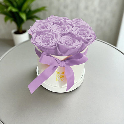Branded Round Floral Arrangement | 7 Preserved Roses, Fast Shipping