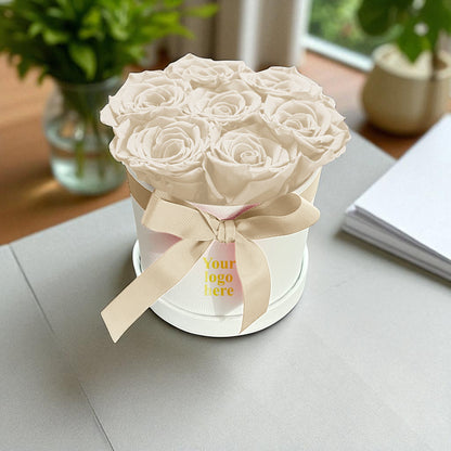 Branded Round Floral Arrangement | 7 Preserved Roses, Fast Shipping