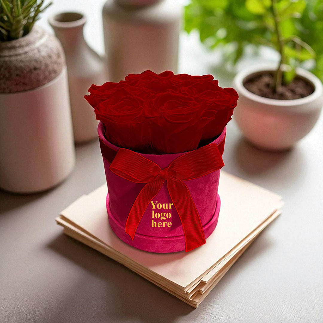 Branded Round Floral Arrangement | 7 Preserved Roses, Fast Shipping