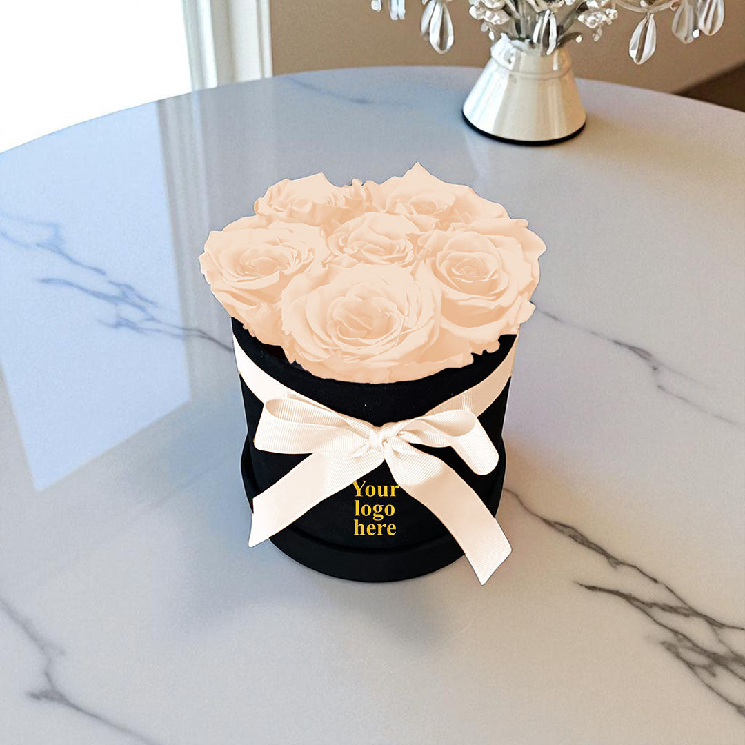 Branded Round Floral Arrangement | 7 Preserved Roses, Fast Shipping