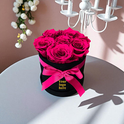 Branded Round Floral Arrangement | 7 Preserved Roses, Fast Shipping