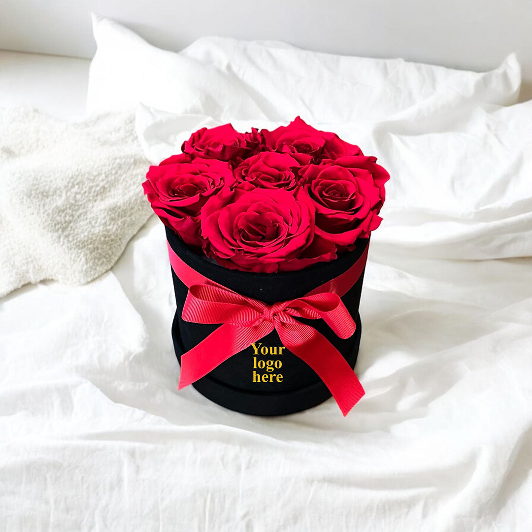 Branded Round Floral Arrangement | 7 Preserved Roses, Fast Shipping