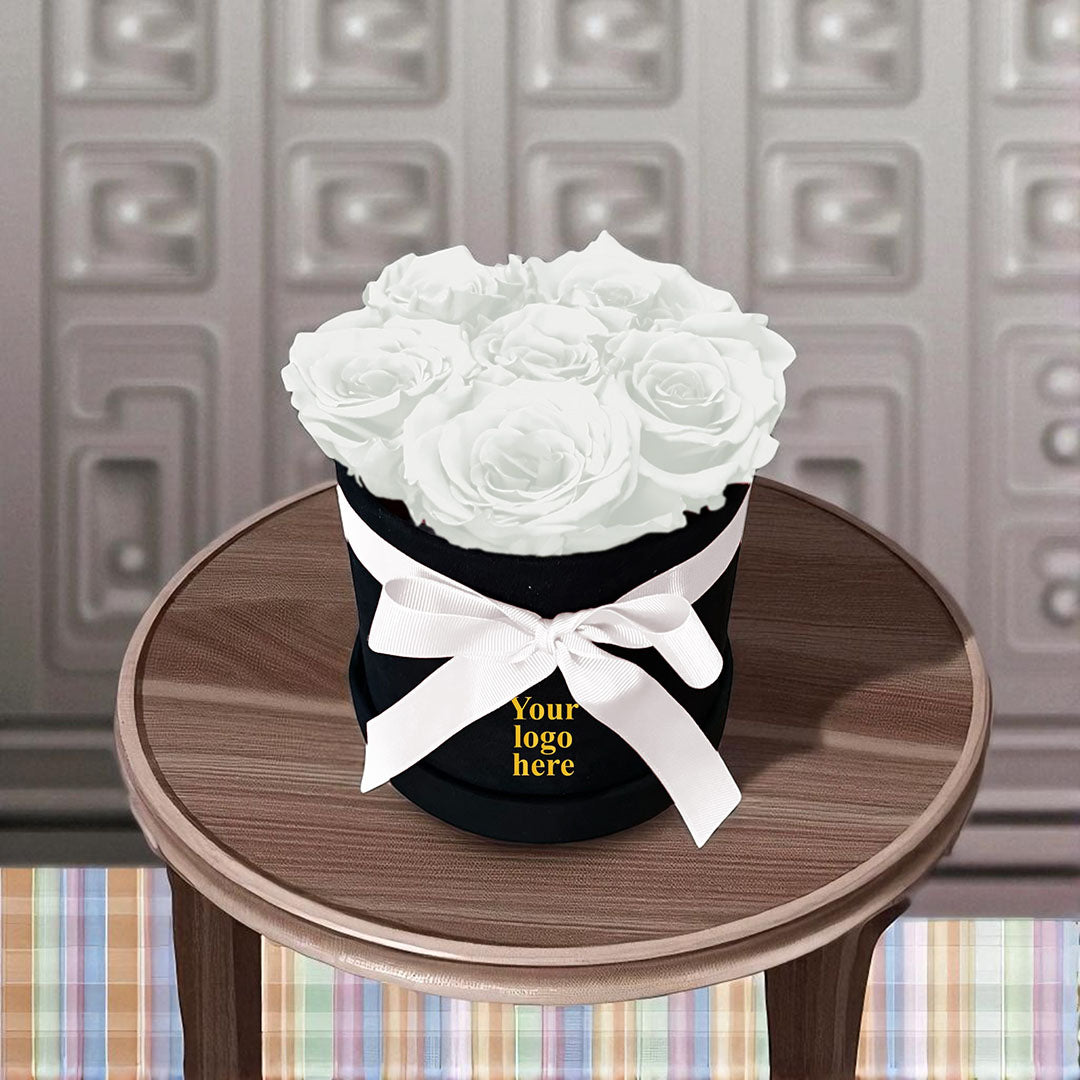 Branded Round Floral Arrangement | 7 Preserved Roses, Fast Shipping