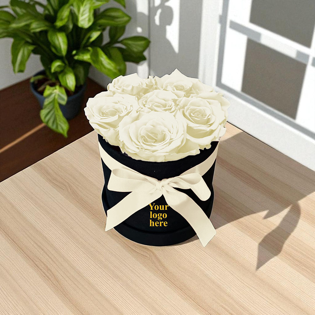 Branded Round Floral Arrangement | 7 Preserved Roses, Fast Shipping