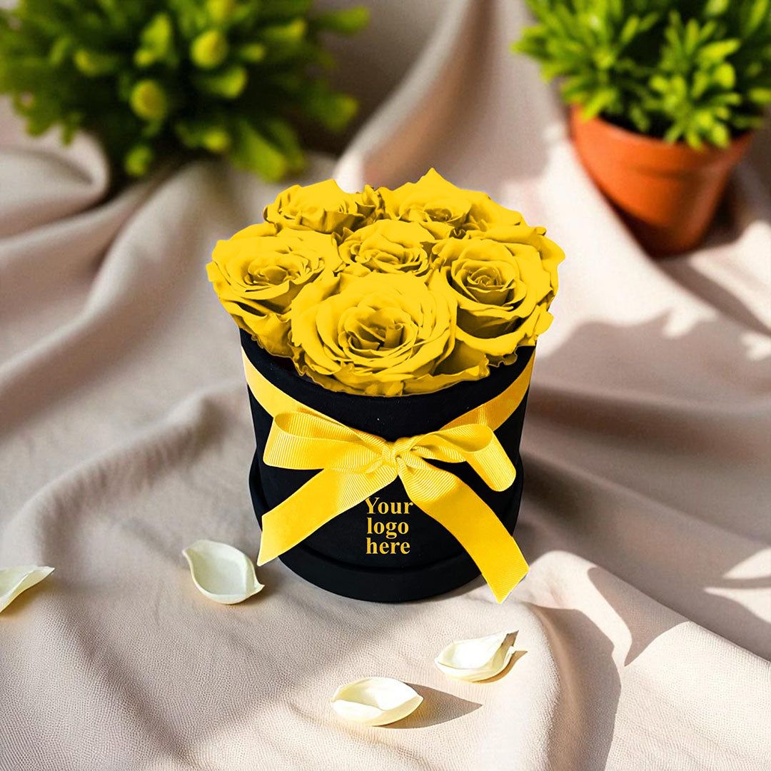 Branded Round Floral Arrangement | 7 Preserved Roses, Fast Shipping