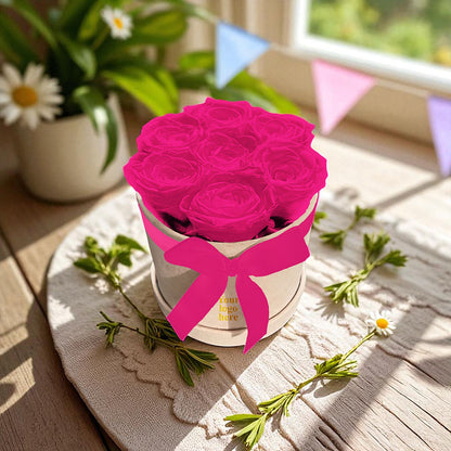 Branded Round Floral Arrangement | 7 Preserved Roses, Fast Shipping